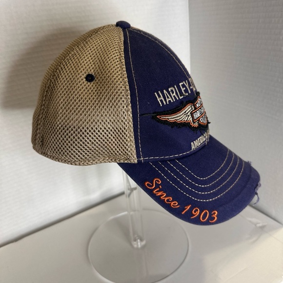 VTG Fitted OSFM Harley Davidson American Legend Hat Motorcycle Rider Mesh USA - Picture 2 of 5